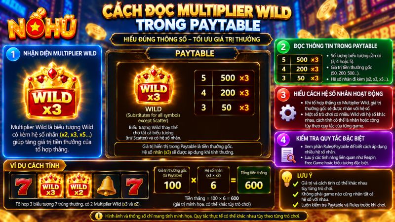 Cách đọc Multiplier Wild trong Paytable